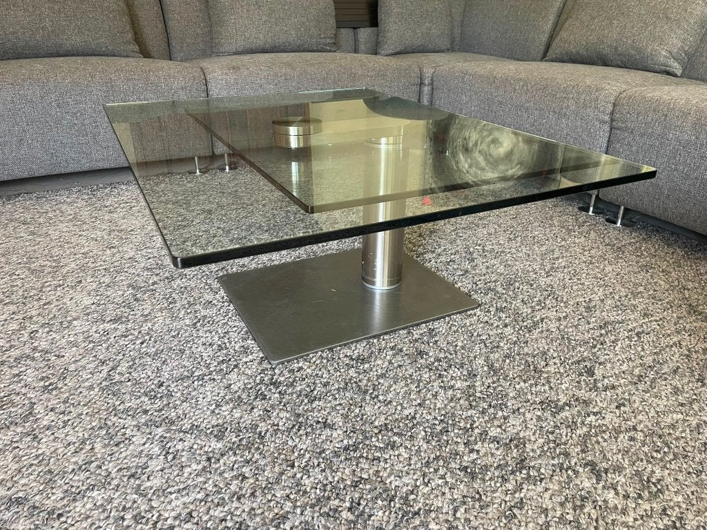 Glazen salontafel met draaibare bladen, Ophalen, Gebruikt, 50 tot 100 cm, Modern, aanpasbaar