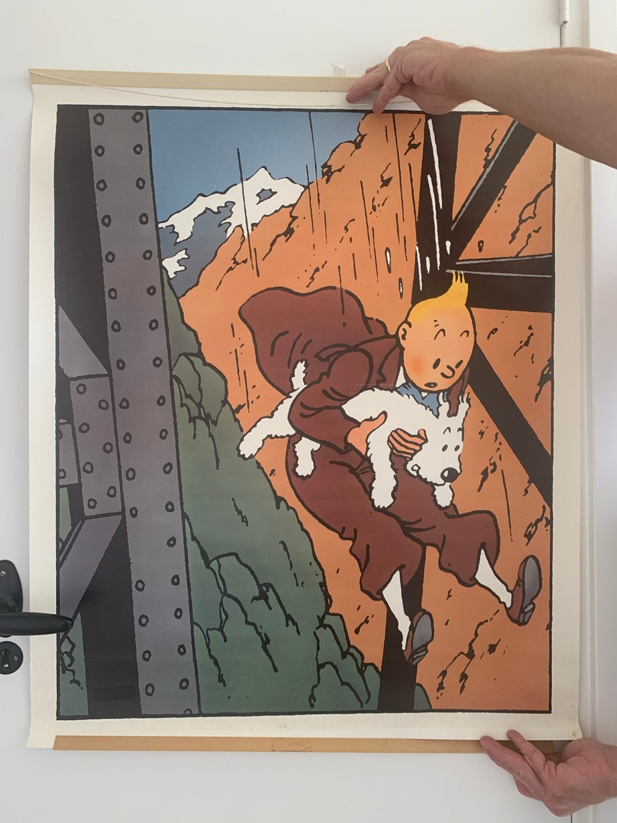 Vintage Kuifje poster - Kuifje en Bobbie in Tibet, Ophalen of Verzenden, A1 t/m A3, Overige onderwerpen, Rechthoekig Staand