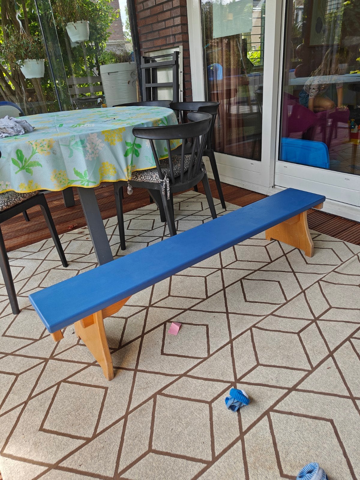 Schilte houten bankje - 150x23x30 cm - Blauw, Ophalen of Verzenden, Gebruikt, Stoel(en)