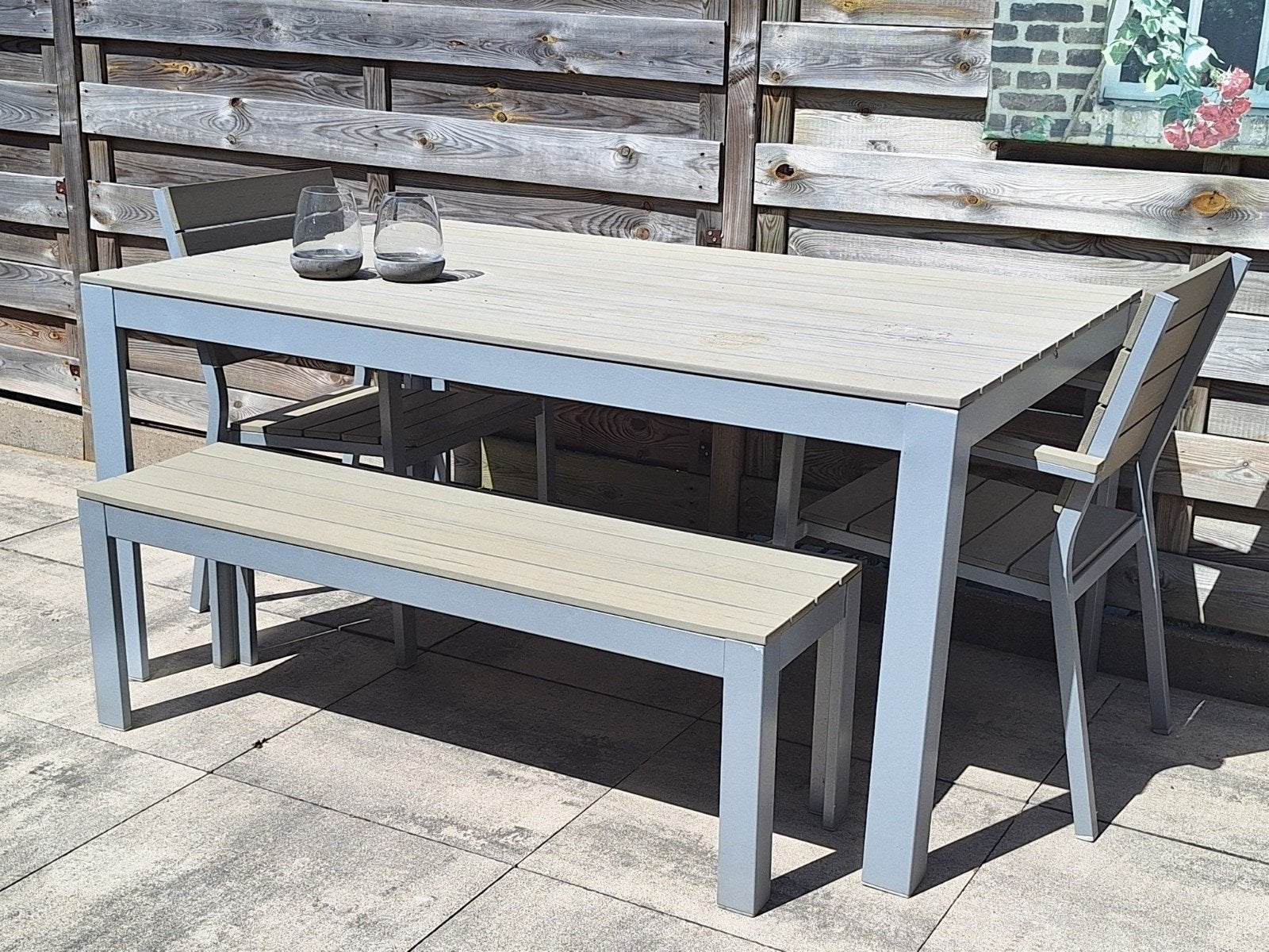 Ikea Falster tuinset met tafel, 2 stoelen en bankje, Ophalen, Gebruikt, Bank, Tuinset