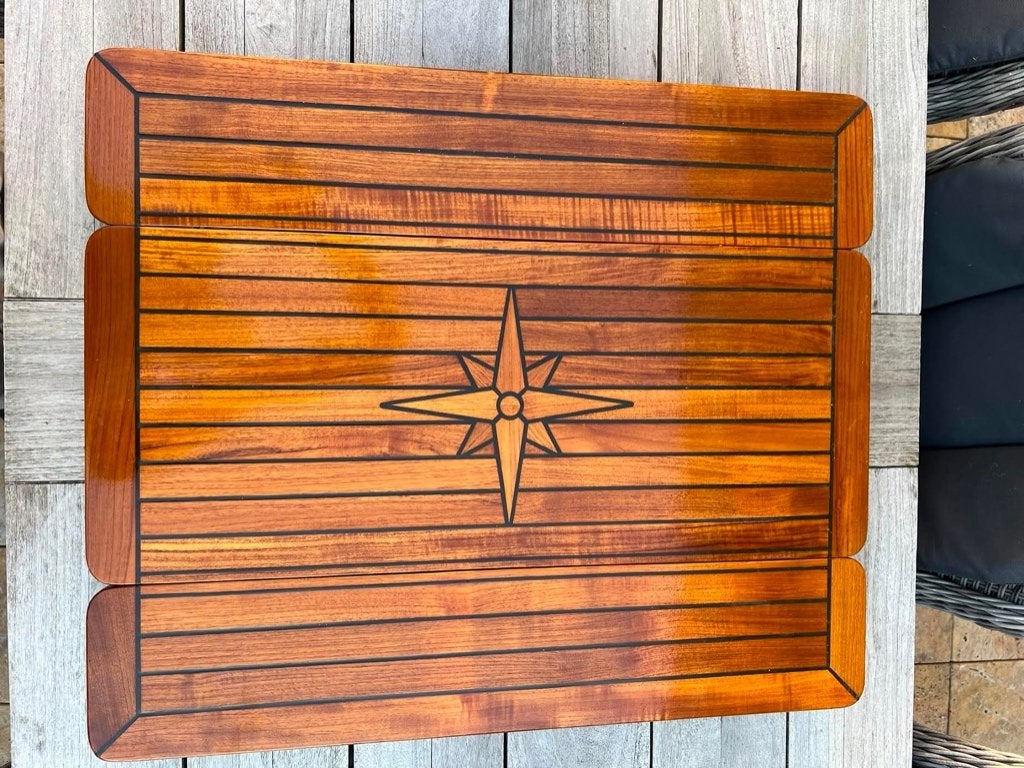 Luxe Teak Boottafel / Tafelblad met Windroos, Watersport en Boten, Accessoires en Onderhoud, Ophalen of Verzenden, Zo goed als nieuw