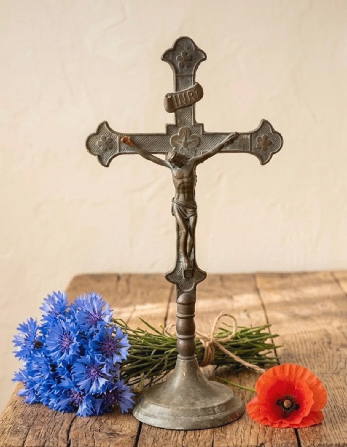 Antieke crucifix - circa 1890 - met bronzen corpus - 31 cm, Antiek en Kunst, Antiek | Religie, Verzenden