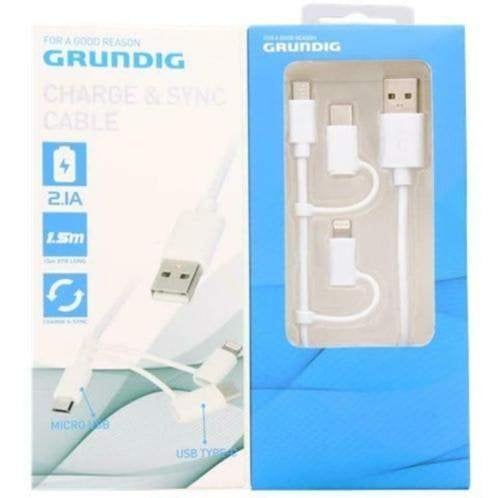 3 in 1 micro type-c lightning laad en sync kabel iphone sams, Ophalen, Nieuw, Snoer of kabel