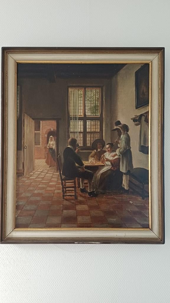 Kopie Pieter de Hooch: Kaartspelers in zonnige ruimte, Ophalen of Verzenden
