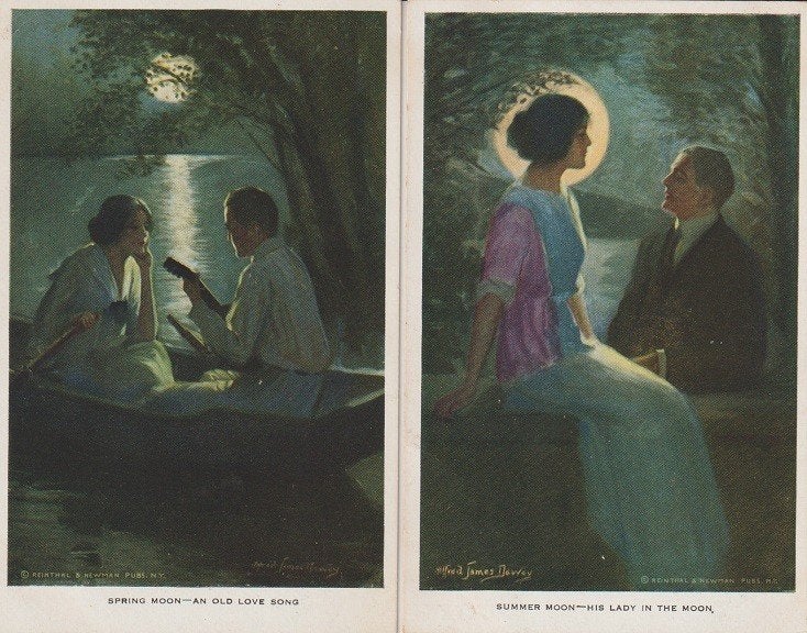 2x gesigneerd romantisch in de maneschijn 1915, Verzenden, Voor 1920, Gelopen, Overige thema's