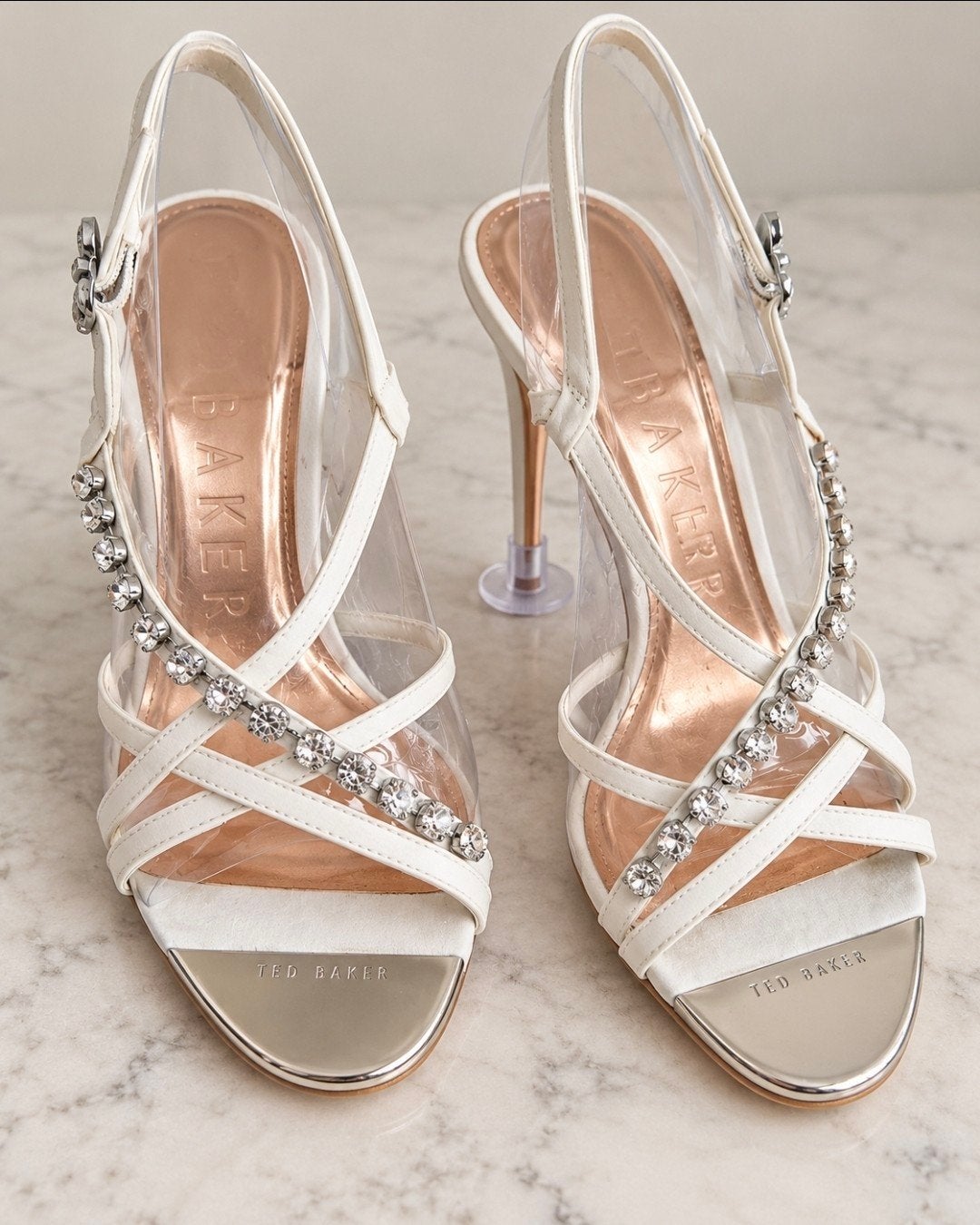 Ted Baker London witte feestelijke hakken maat 38 – strass, Wit, Zo goed als nieuw, Ted Baker, Sandalen of Muiltjes