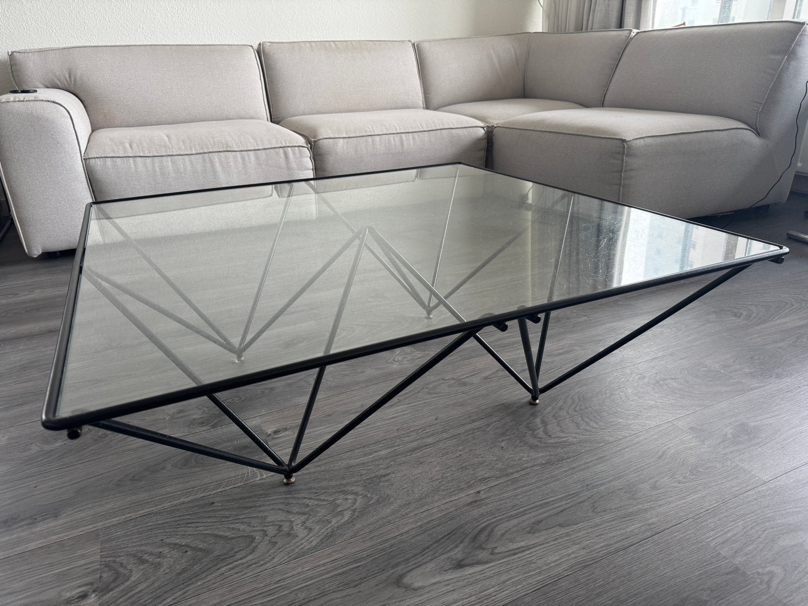 Glazen salontafel | Paolo Piva stijl Alanda, Huis en Inrichting, Tafels | Salontafels, Ophalen, Gebruikt, 100 tot 150 cm, Vierkant