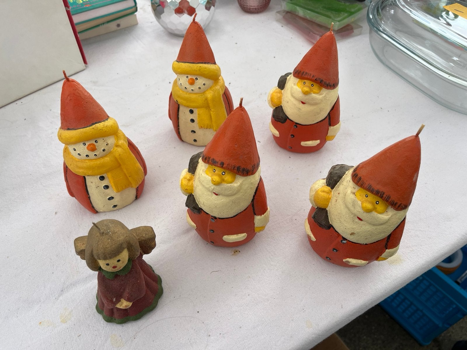 Vintage kerst kaarsen kerstman sneeuwpop en engel, Diversen, Ophalen of Verzenden, Zo goed als nieuw