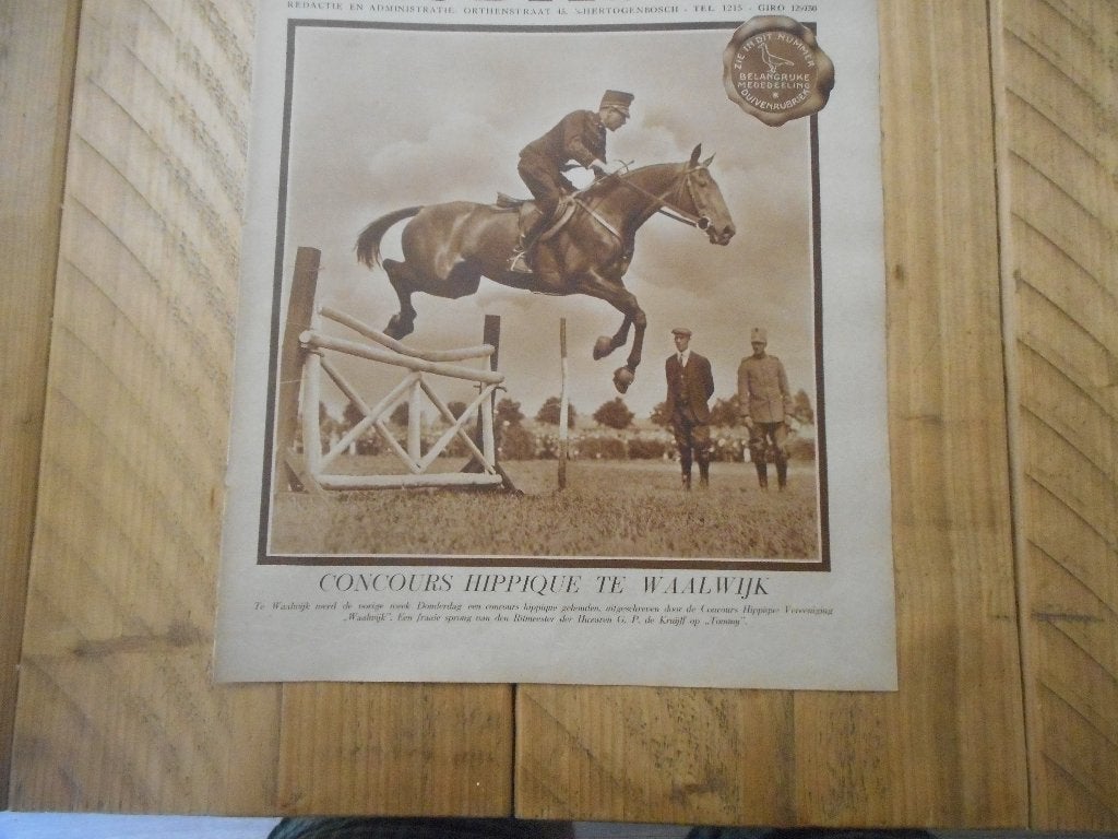 Paardensport. Waalwijk. Concours Hippique. 1928., Ophalen of Verzenden, 1920 tot 1940, Nederland, Knipsel(s)