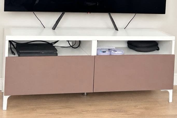 IKEA BESTÅ TV-meubel wit met lades bruin/mauve, Ophalen, Gebruikt, 100 tot 150 cm, Minder dan 100 cm