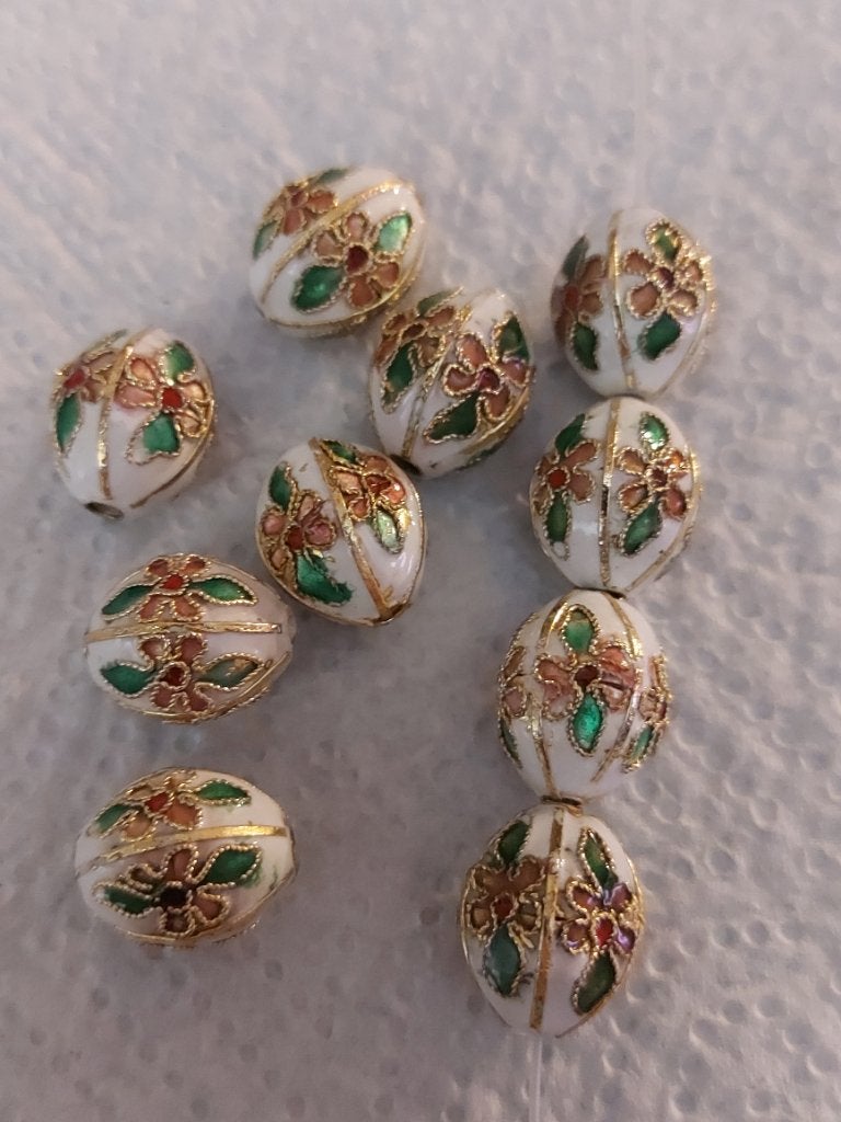 Wit bewerkte ovale handgemaakte cloisonne emaille kralen, Verzenden, Nieuw, Kraal