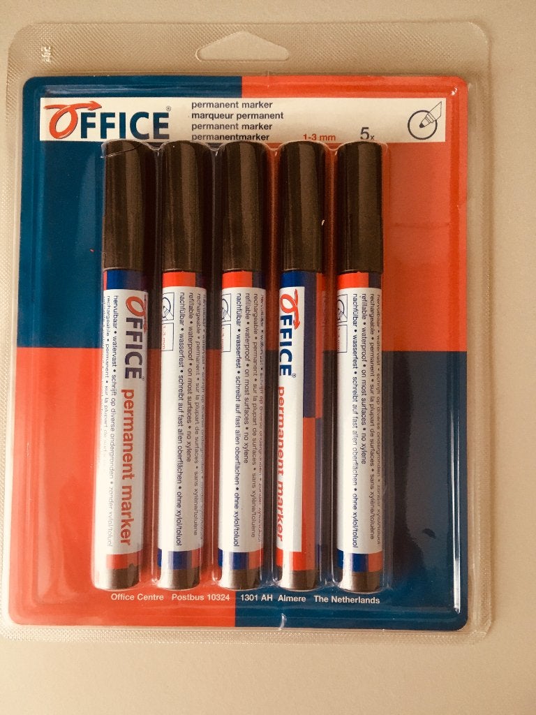 Permanent makers 5 stuks kleur zwart 1-3 mm Nieuw in verpak, Ophalen of Verzenden, Nieuw