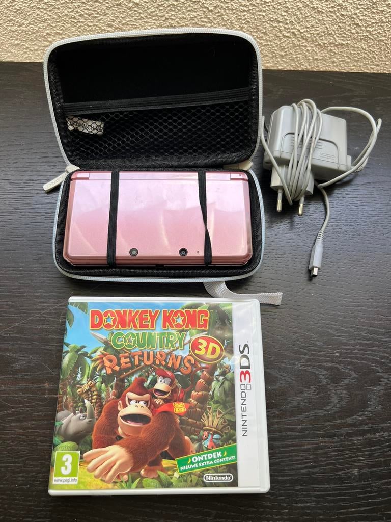 Nintendo 3ds Coral Pink met Donkey Kong 3ds, Ophalen of Verzenden, Roze, Met beschermhoes of tas, 3DS