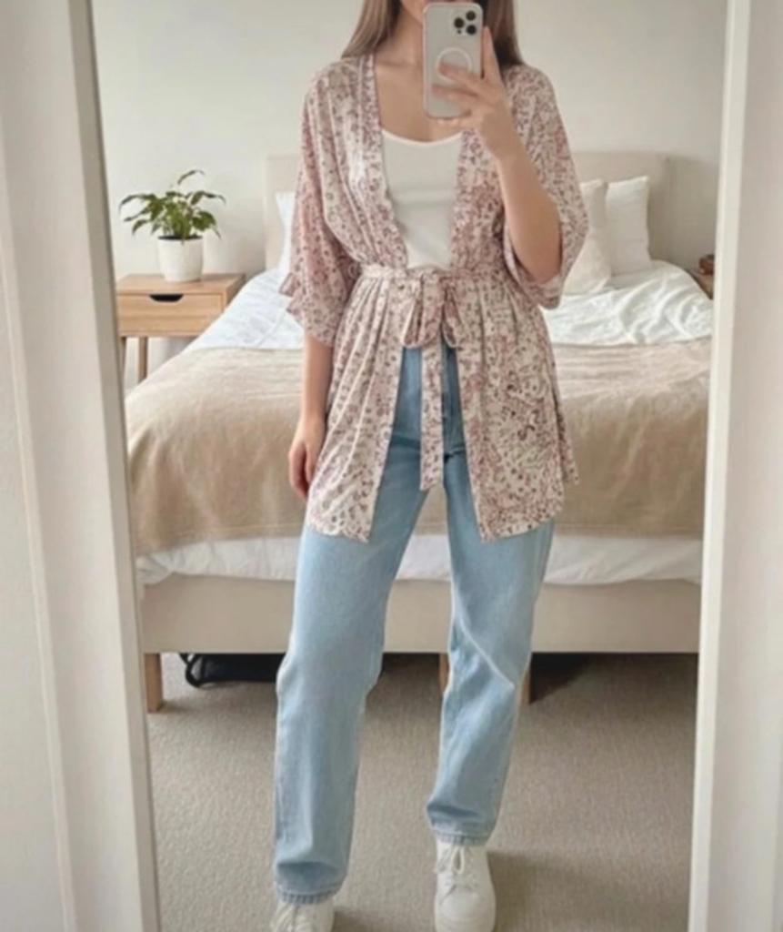 Bloemenprint Kimono met Ceintuur, Ophalen of Verzenden, Zo goed als nieuw