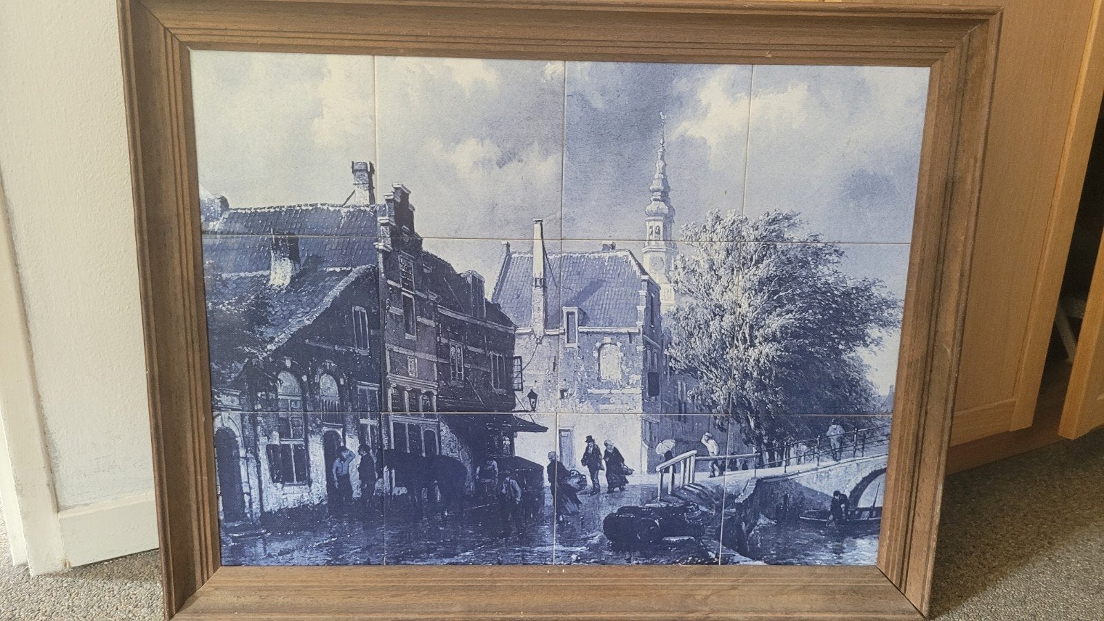Delfts Blauw Tegeltableau - Hollands Stadsgezicht, Ophalen