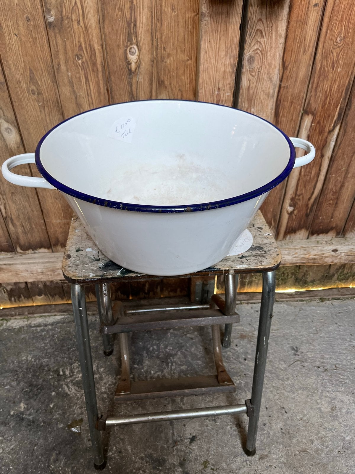 Vintage Emaille Wasteil met Blauwe Rand, Ophalen