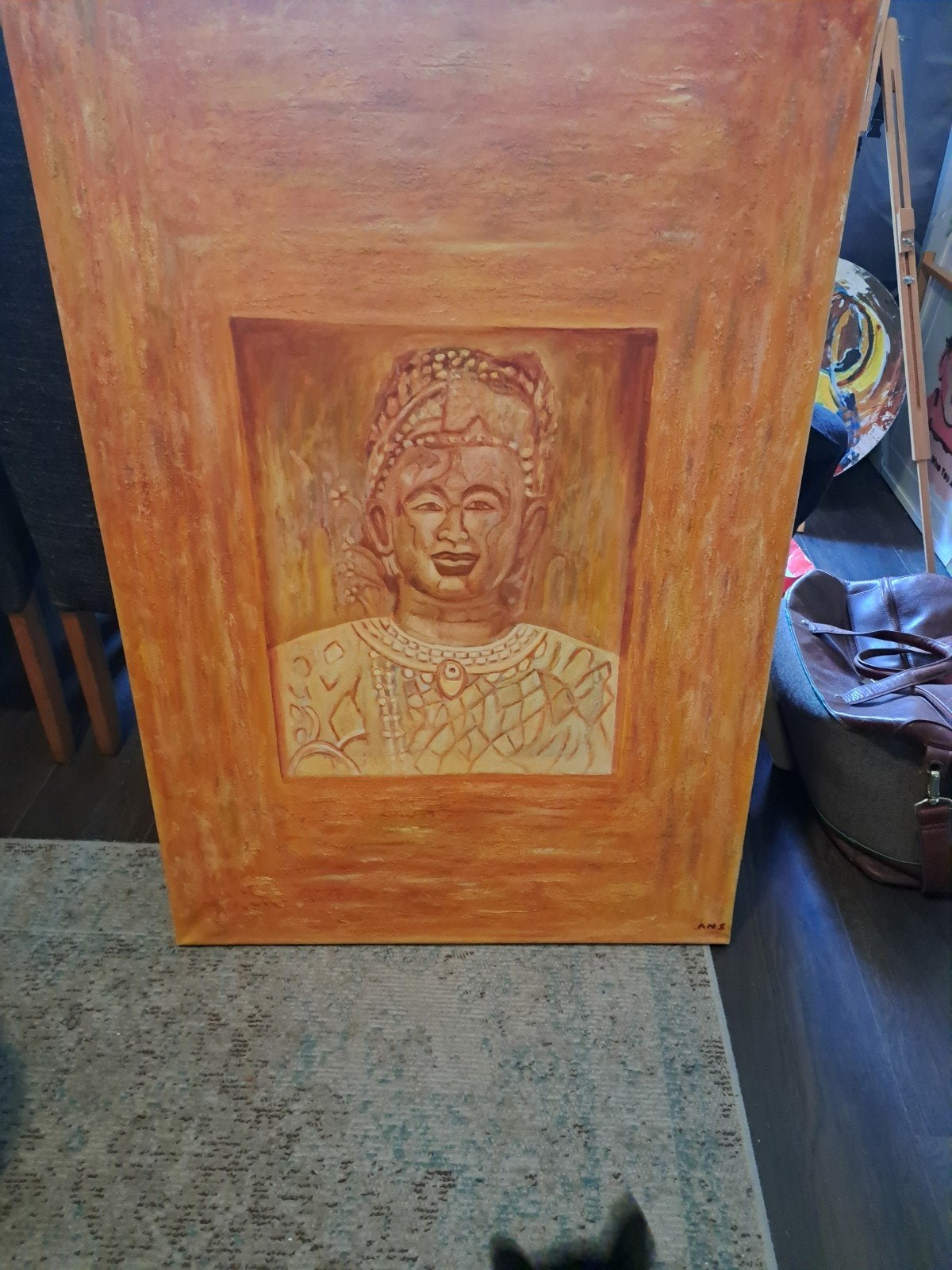 Groot Sfeervol Schilderij (70x100 cm) – Glimlach van Angkor, Ophalen, 50 tot 75 cm, Schilderij, 75 – 100