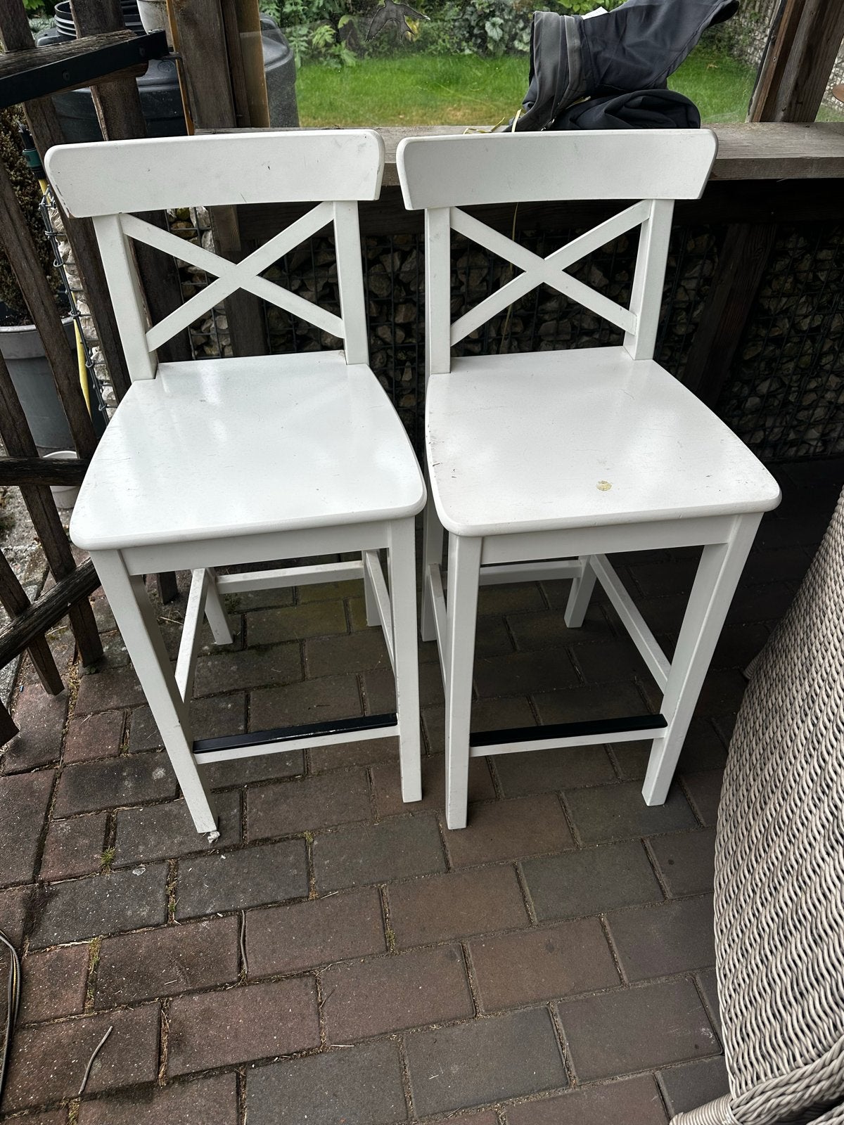 Set van 2 witte barkrukken met rugleuning, Ophalen, Gebruikt, Twee, Wit