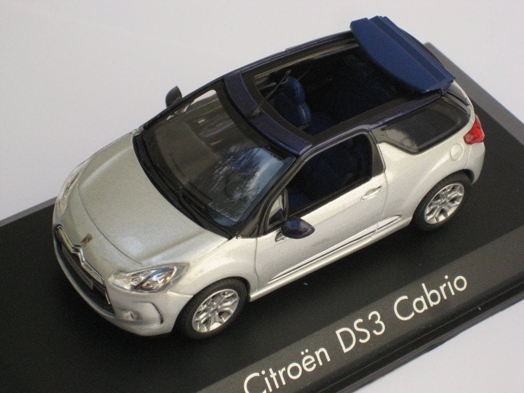 Citroen DS3 Cabrio 2013 alu grijs , blauw dak Norev 1:43, Ophalen of Verzenden, Nieuw, Auto, Norev