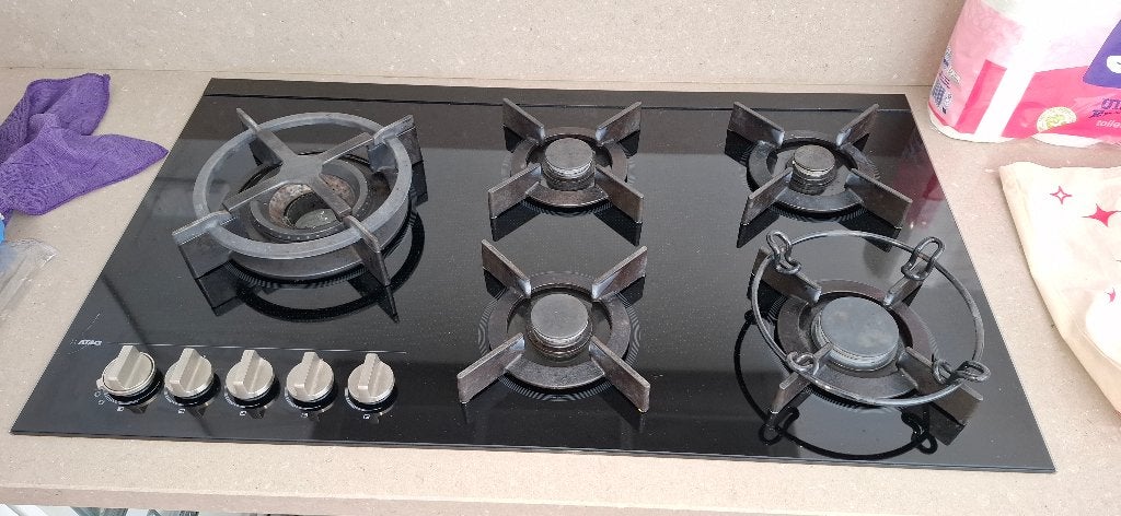 Atag 5 pits gaskookplaat, Ophalen, Gebruikt, Zwart, 50 tot 100 cm