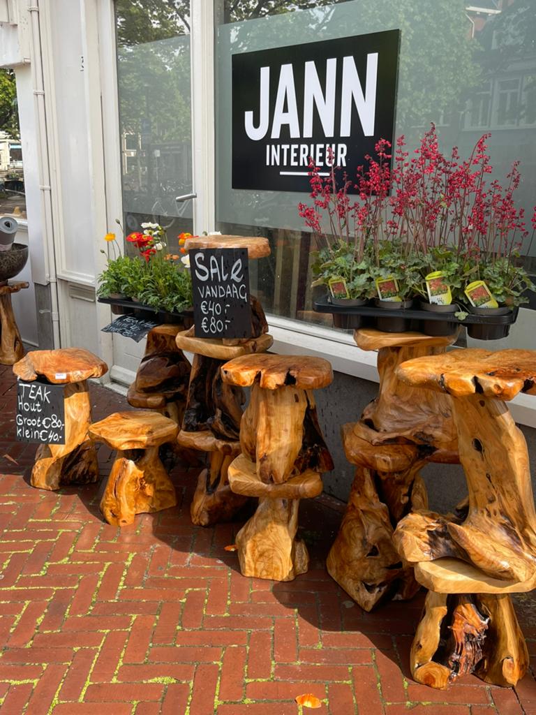 Teak houten krukjes/tafeltjes groot, Antiek en Kunst, Kunst | Beelden en Houtsnijwerken, Ophalen of Verzenden