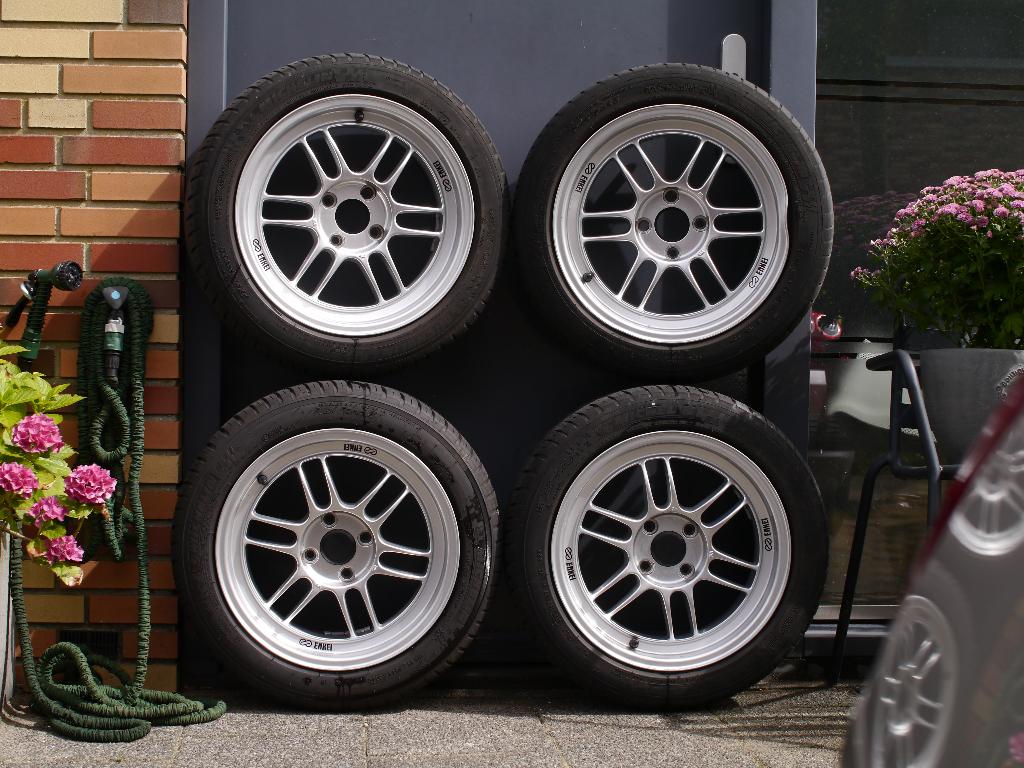 Enkei RPF1 15x7J ET35 4x100 met Banden, Ophalen, Gebruikt, 15 inch, Band(en)