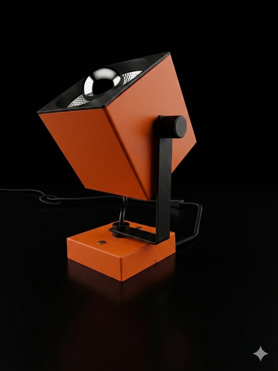 Vintage Oranje Kubus Spotlamp - Jaren '70 Design, Ophalen of Verzenden, Zo goed als nieuw, Metaal, Minder dan 50 cm