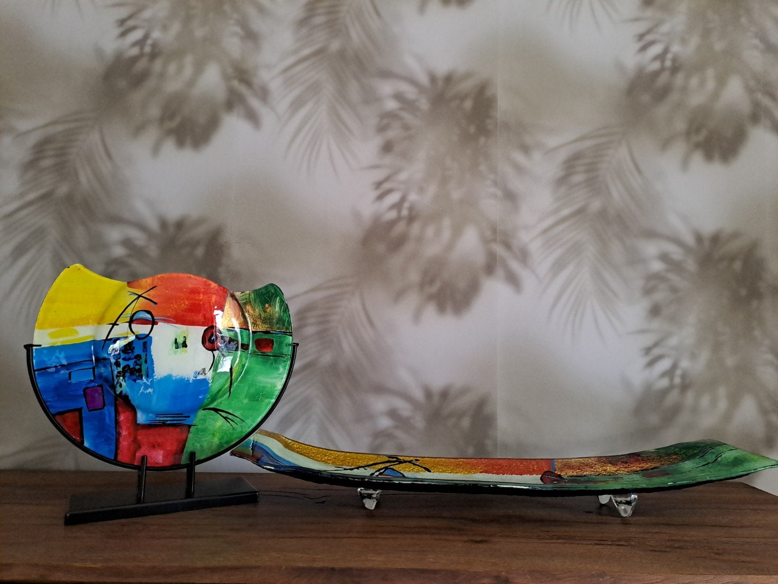 Prachtige 2-delige Glaskunst Set – Kleurrijk & Abstract, Ophalen