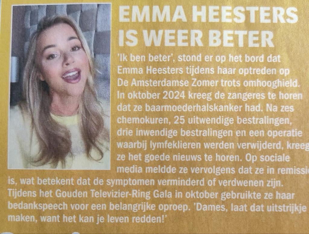 Emma Heesters Artikel Knipsel, Verzamelen, Ophalen of Verzenden, 1980 tot heden, Nederland, Knipsel(s)