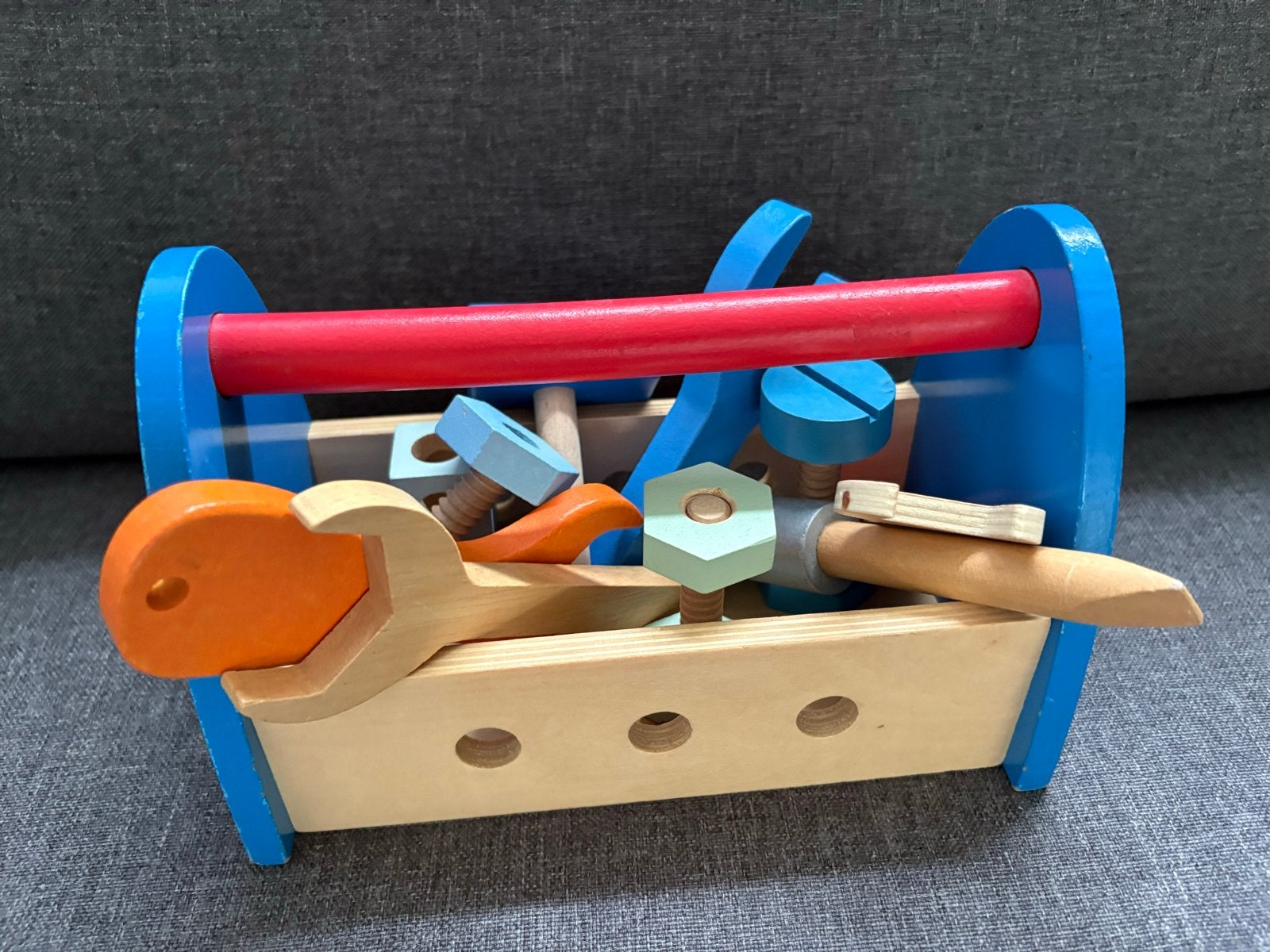 Houten Speelgoed Gereedschapskist met Gereedschap, Ophalen of Verzenden, Zo goed als nieuw, Overige typen