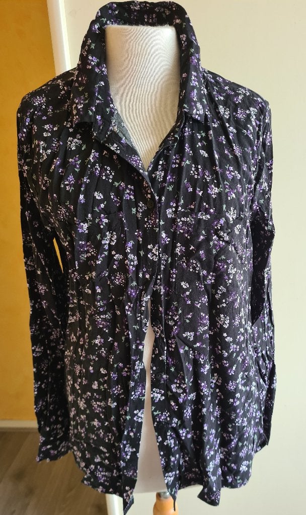 Zwart met paarse bloemetjes bloesje maat XL, Cottonclub, Zwart, Maat 46/48 (XL) of groter, Ophalen of Verzenden