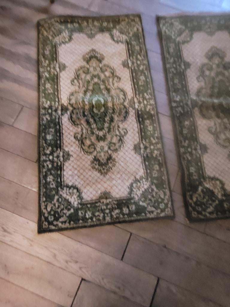 2 vintage vloerkleedjes, badmat, Heikant 21 Kaatsheuvel, Gebruikt, 100 tot 150 cm, Groen