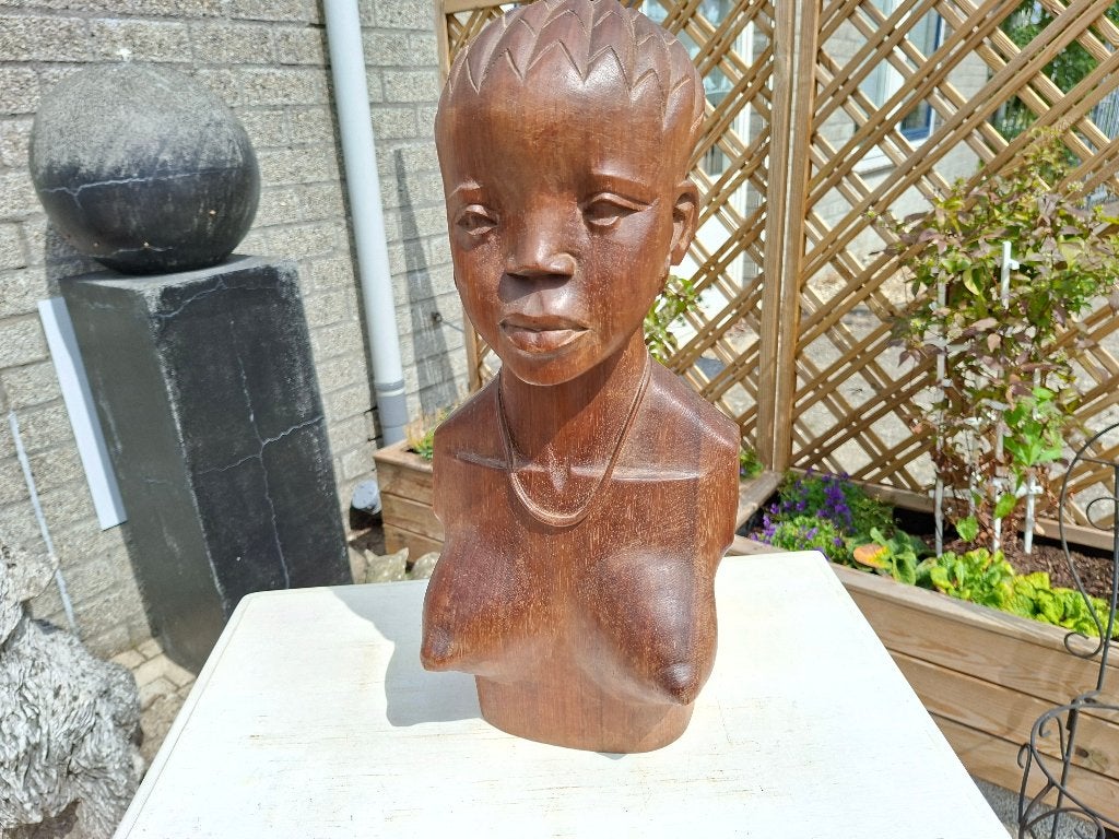 antiek grote hout handgemaakt vrouwenbeeld torso, Ophalen of Verzenden
