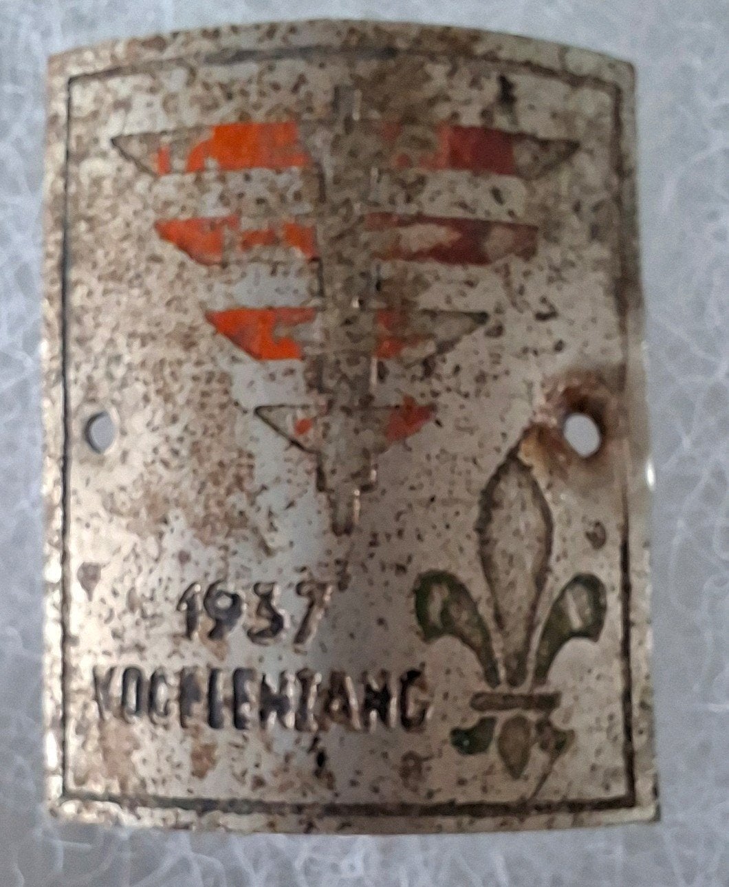 Stokplaatje Wereld Jamboree 1937 Vogelenzang, Ophalen of Verzenden, Gebruikt, Embleem, Speld of Insigne