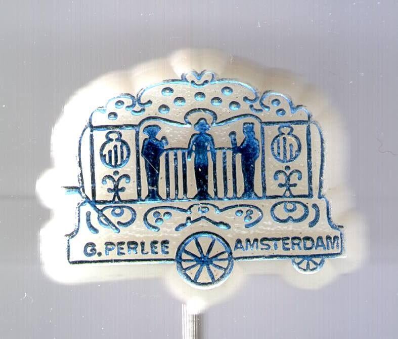 G. Perlee draaiorgel Amsterdam blauw op wit speldje( W_540 ), Verzenden, Nieuw, Merk, Speldje of Pin