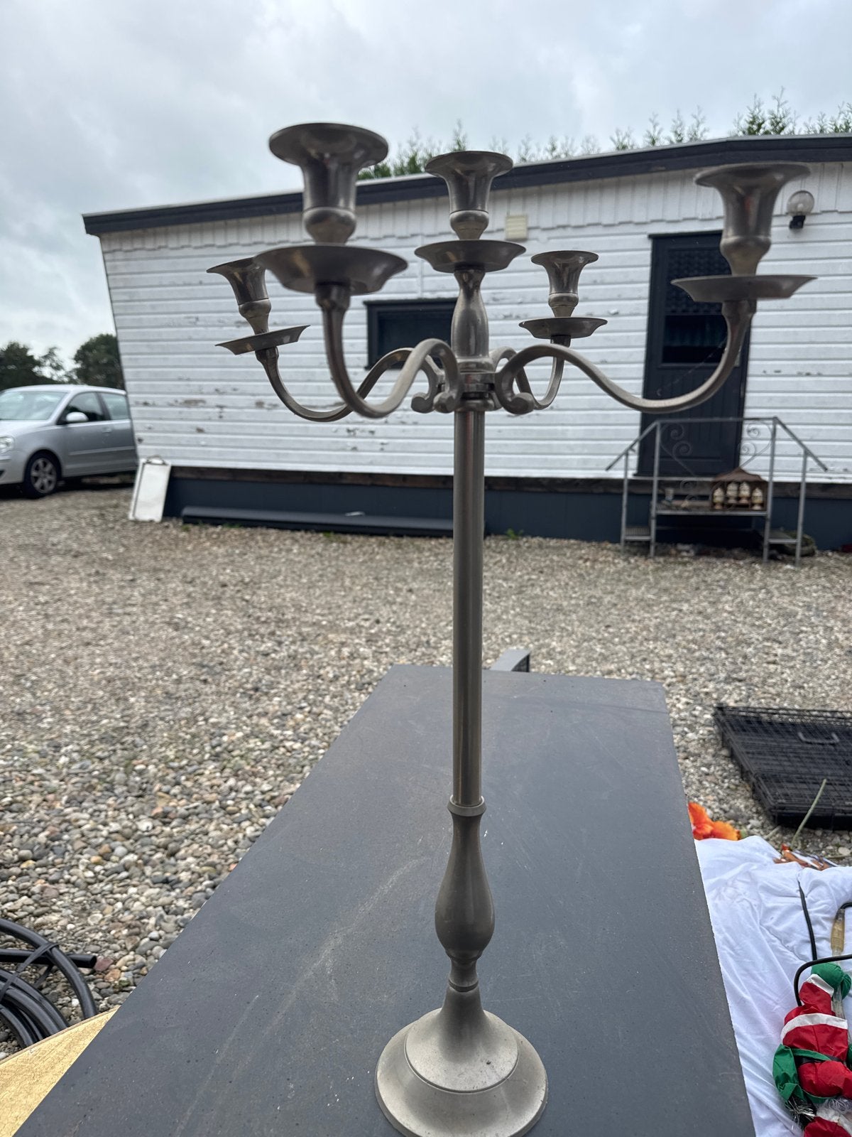 Grote antieke kandelaar, 61cm hoog, Ophalen of Verzenden, Koper of Brons