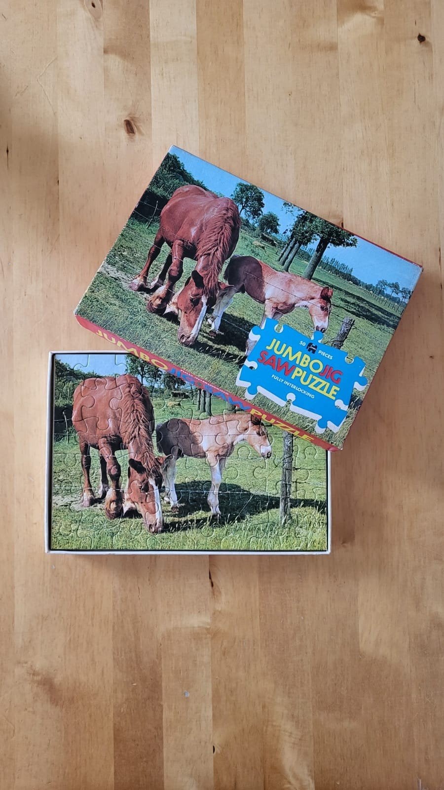 Jumbo Legpuzzel Paarden 50 Stukjes Vintage, Ophalen of Verzenden, Minder dan 500 stukjes, Zo goed als nieuw, Legpuzzel