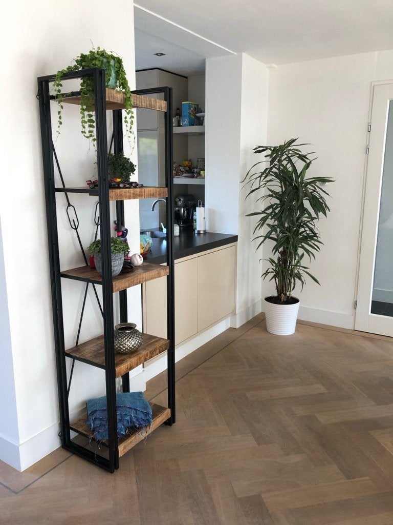 Industriële Boekenkast/Open Kast - Hout en Metaal, Huis en Inrichting, Met plank(en), Minder dan 50 cm, 200 cm of meer, Zo goed als nieuw