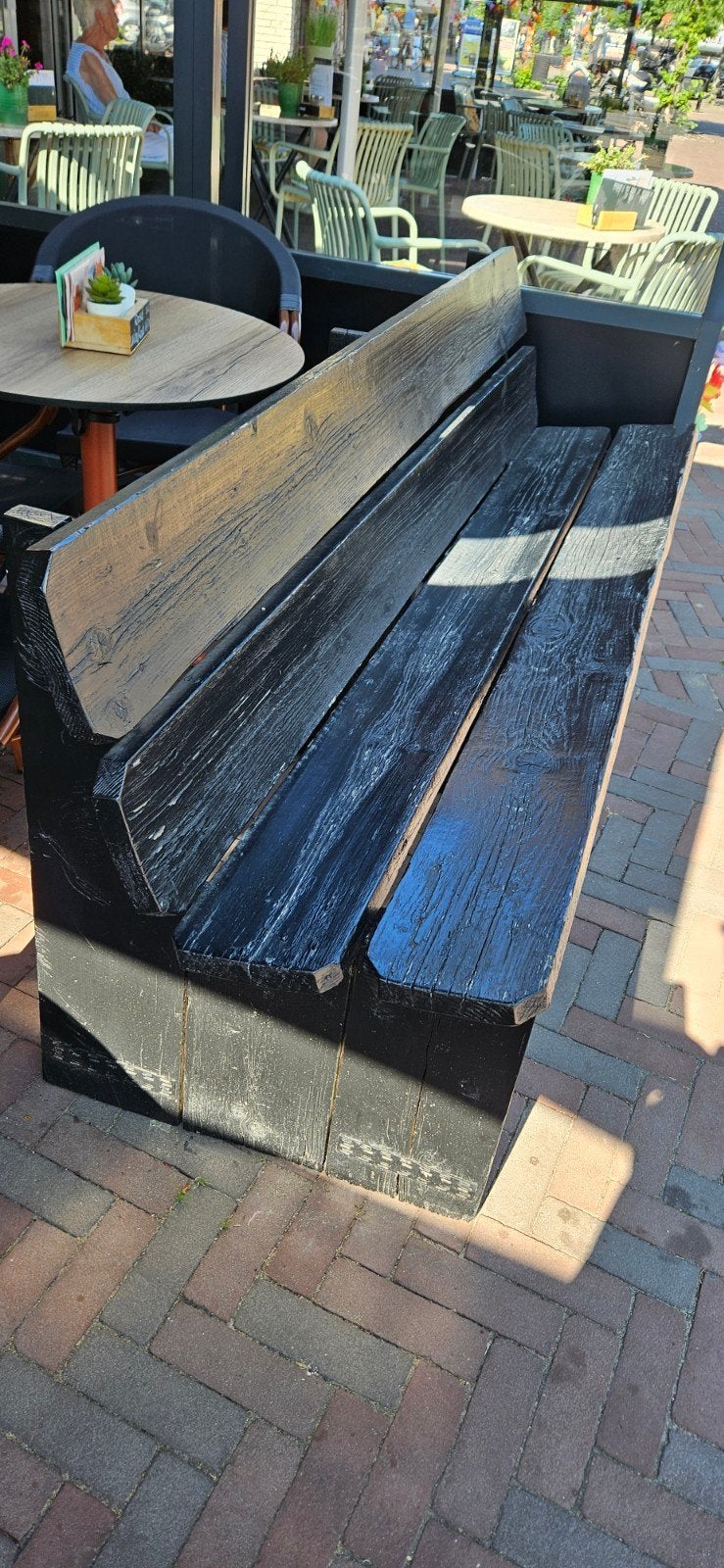 Robuuste terrasbank - 2.00m lang, zwart geverfd, Ophalen, Gebruikt, Hout