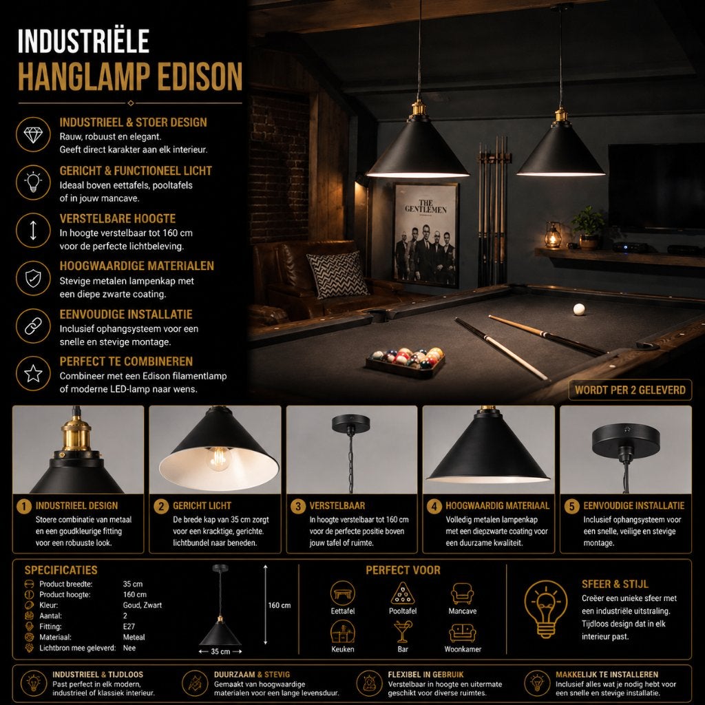 hanglamp - Industriele hanglampen - Verlichting - Lamp, Overige materialen, Kouwehoek 1b, Cave & Garden, Nieuw