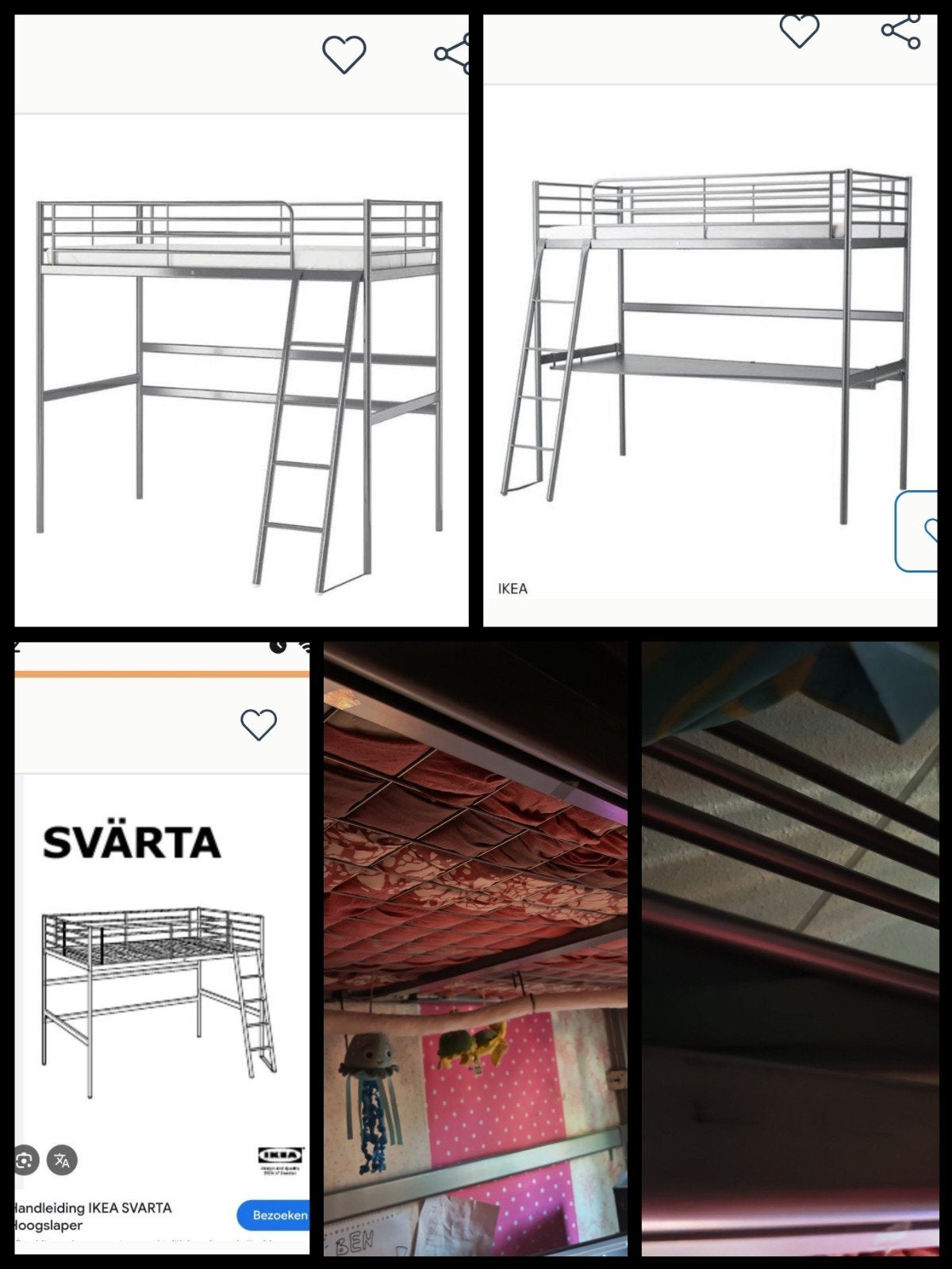 Svarta 1 persoons hoogslaper ikea, kan met goede matras, Gebruikt, Eenpersoons, Ophalen of Verzenden, 200 cm