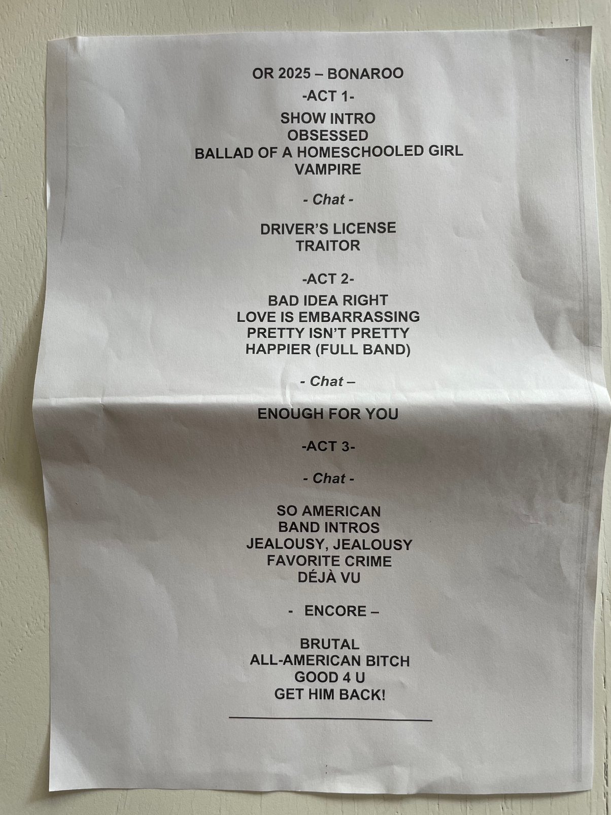 Olivia Rodrigo setlist, Ophalen of Verzenden