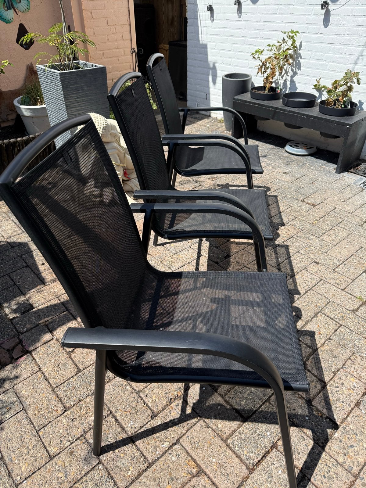 Set van 3 stapelbare tuinstoelen van P&R Design, Tuin en Terras, Ophalen, Gebruikt, Metaal, Stapelbaar