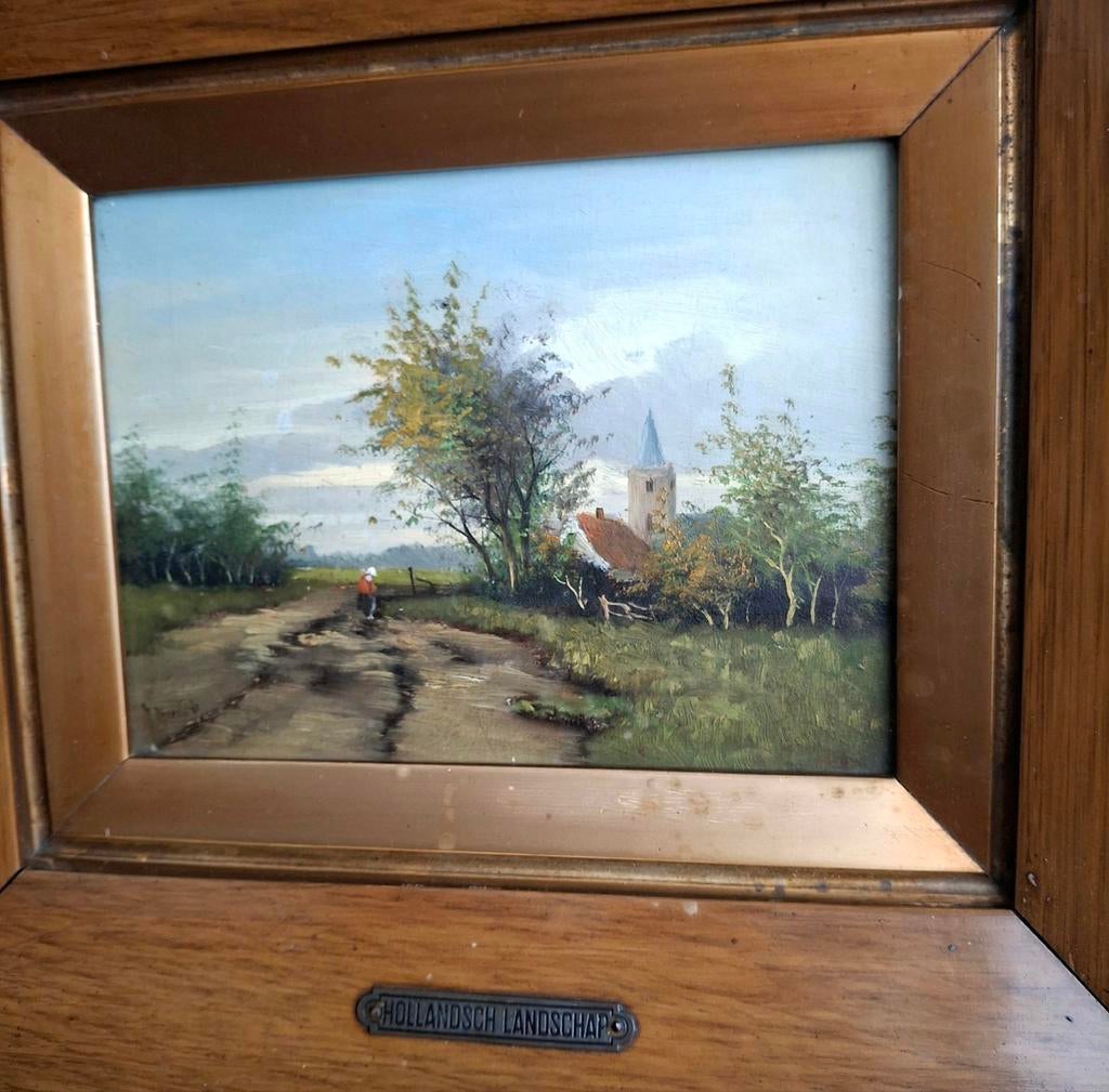 Paneeltje in lijst ..oud schilderij..+ oude lijst., Antiek en Kunst, Kunst | Schilderijen | Klassiek, Ophalen of Verzenden