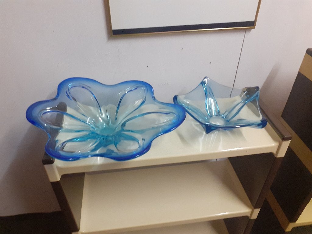 blauw glas jaren 60 70 design murano schaal bloem ster retro, Gebruikt, Schaal, ?, Glas