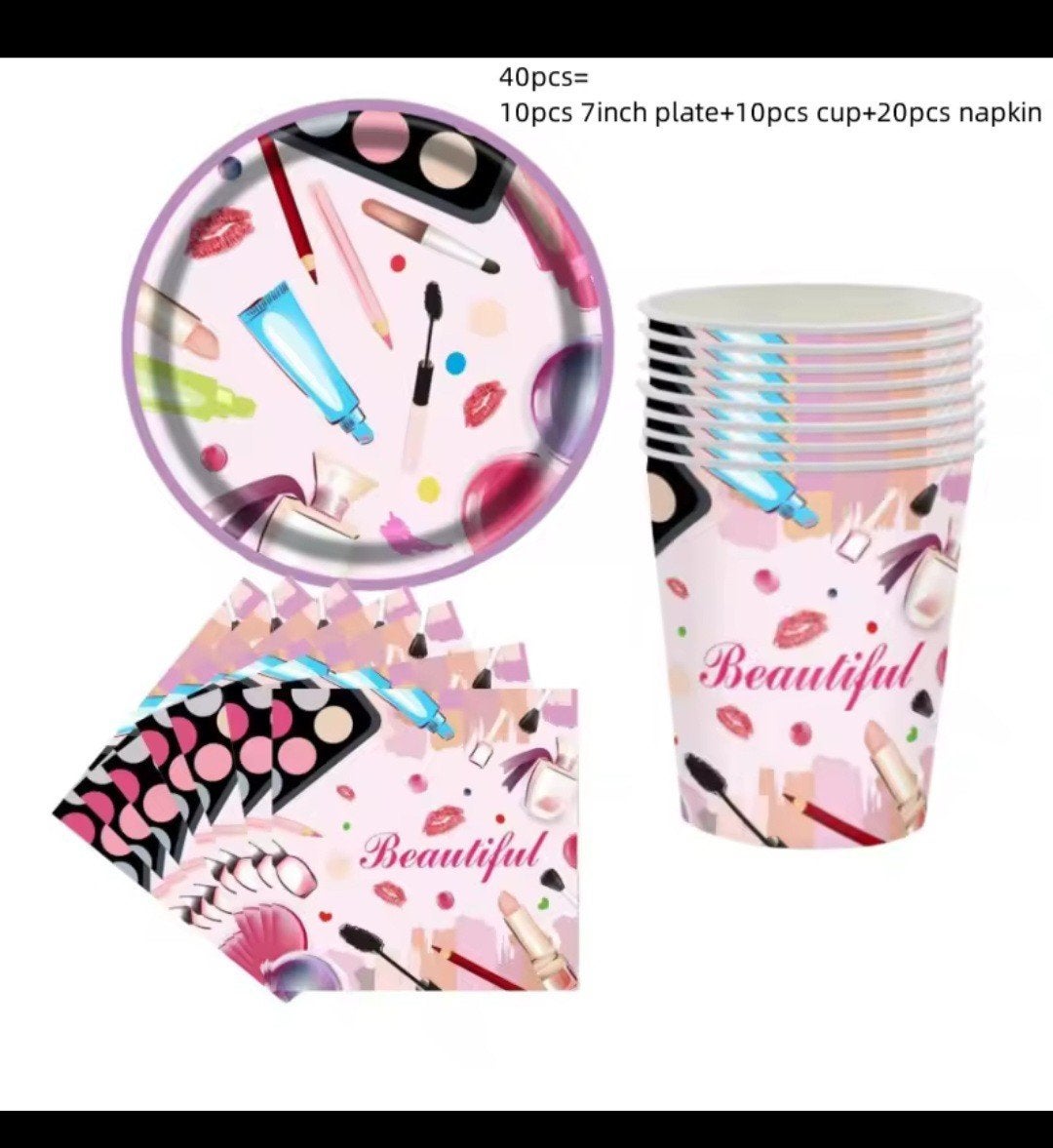Make-up Thema Feestartikelen Set - Borden, Bekers, Servetten, Ophalen, Nieuw, Feestartikel, Verjaardag