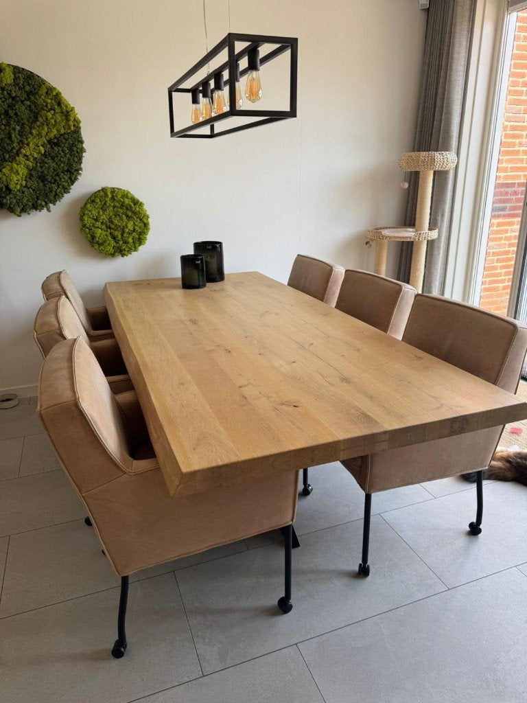 Eettafel eiken met kruispoot, Ophalen, 100 tot 150 cm, Eikenhout, 200 cm of meer
