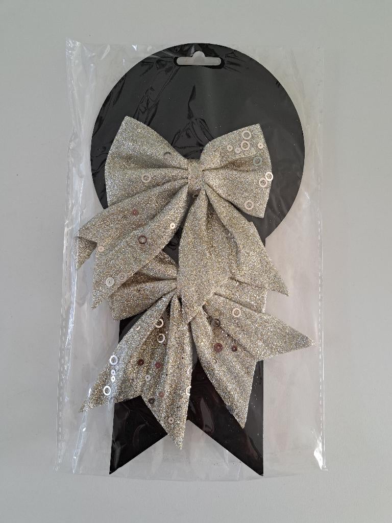 Feestartikel strik goudkleurig met glitters - geheel NIEUW, Ophalen of Verzenden, Nieuw, Feestartikel, Kerst of Sinterklaas