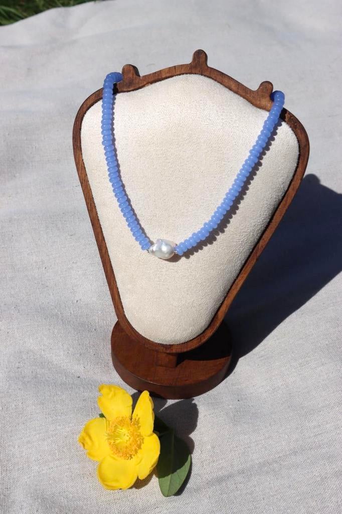 Necklace with Blue Beads, Baroque Pearl & 925 Silver, Sieraden, Tassen en Uiterlijk, Kettingen, Ophalen of Verzenden, Nieuw