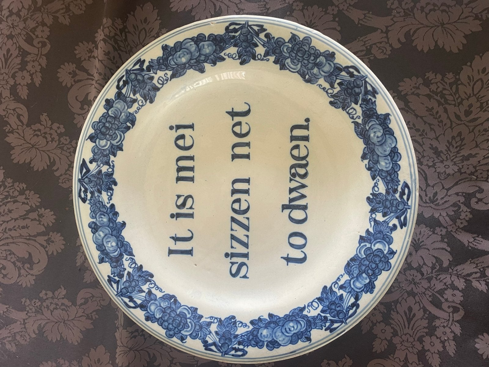 Antiek Delfts Blauw Sierbord met Spreuk - Handgeschilderd, Ophalen